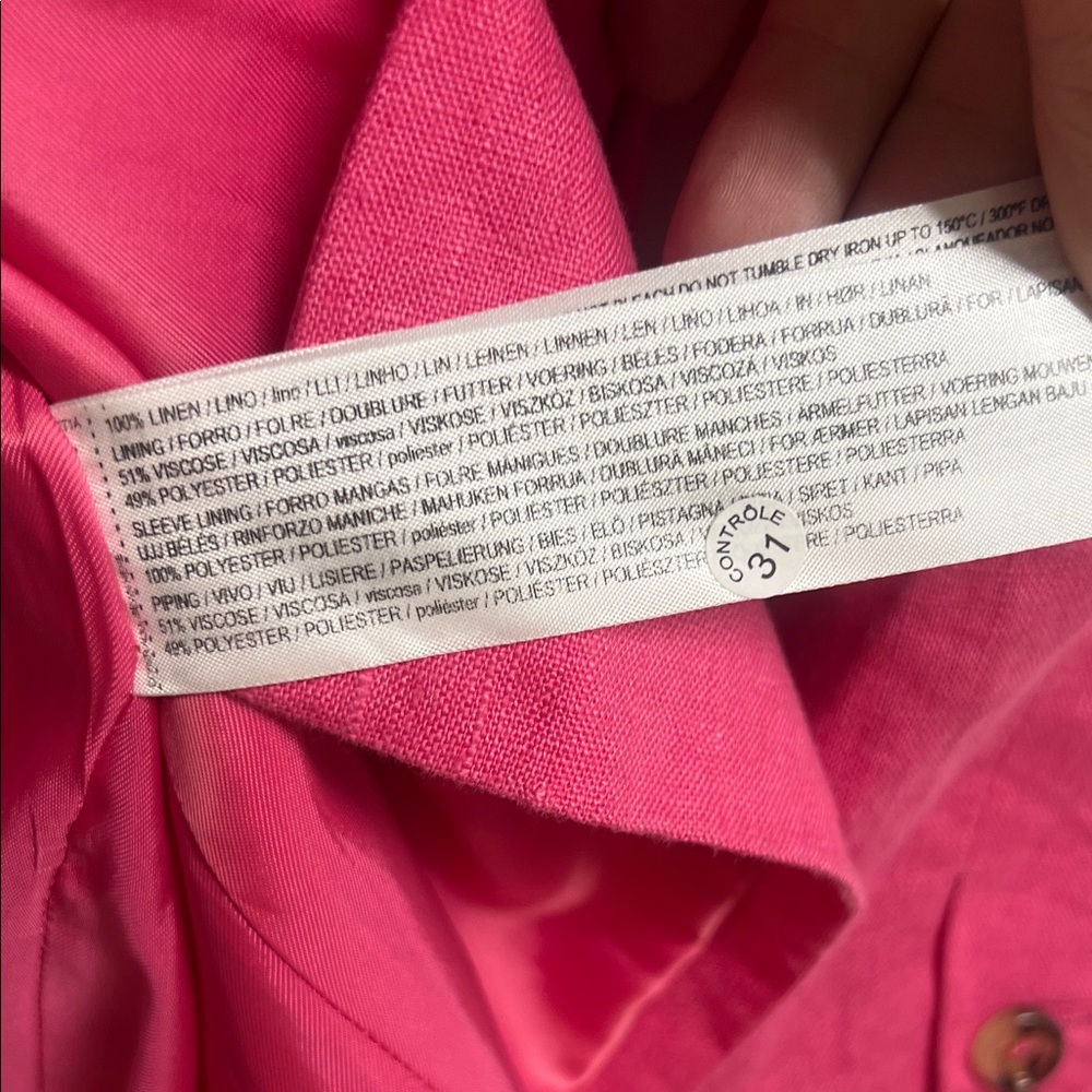 Mango Vibrant Pink Double-Breasted Linen Blazer Small - Picture 7 of 8